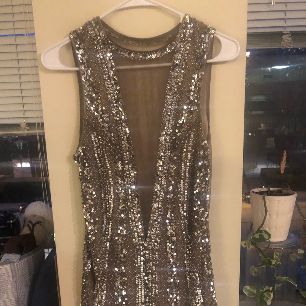 Tan sequin opened back dress